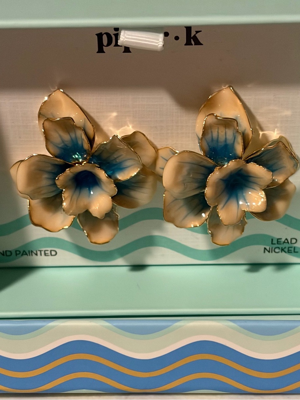 Piper K Floral Blue Stud Statement Earrings